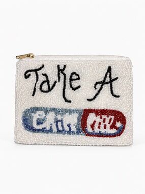 Take A Chill Hand Beaded Coin Purse Zipper Pouch Funny Self Care Cosmetic Bag